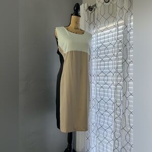 VOIR VOIR WHITE TAN AND BLACK SHEATH DRESS SIZE 14